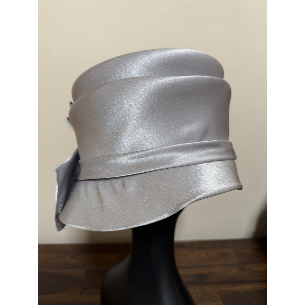 HI's Silver Gray Church Hat Rhinestone Bow Wedding Kentucky Derby Mother Bride - Picture 8 of 16